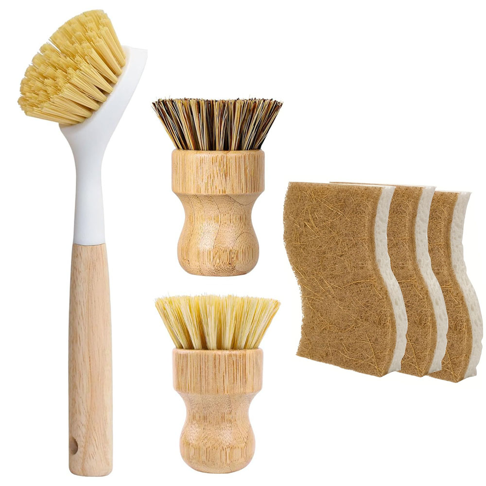 Dish Brush Bamboo - Conjunto de 6 Escovas e Esponjas
